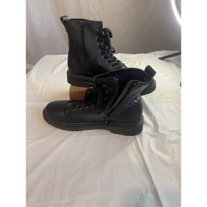 Women's Steve‎ Madden Leather Black Inside Zip Combat Boots-Size 8 1/2
